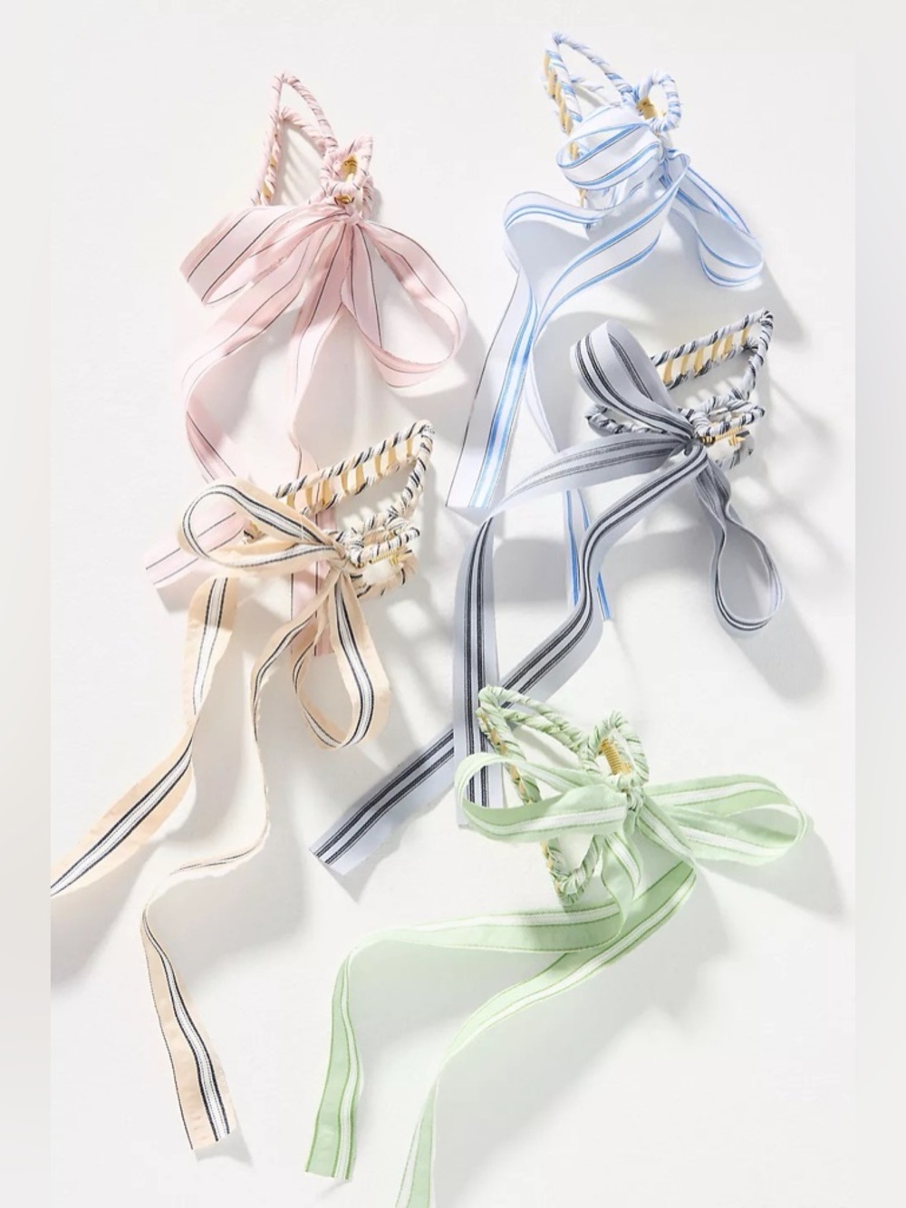 NWT Anthropologie Clubhouse Striped Bow Hair Claw Clip Ivory